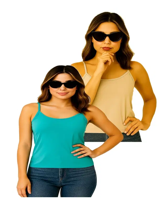 Cotton Solid Camisole for Women, Multicolour, Pack of 2 (XS)