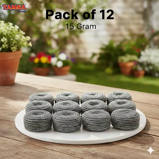 Stainless Steel Scrub Pad ,Silver, Pack of 12