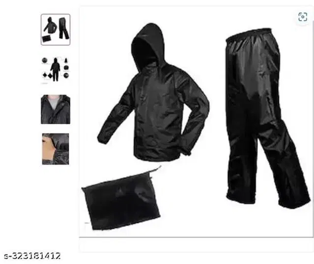 Polyester Rain Coat for Men, Black, M