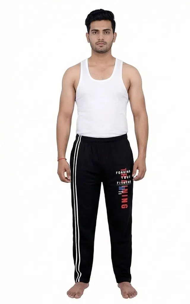 Cotton Abstract Track Paints For Men, Black (M)