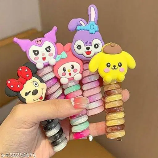 Abs Plastic Telephone Wire Hair Bands for Girls & Kids, Pack of 4 (Multicolor)