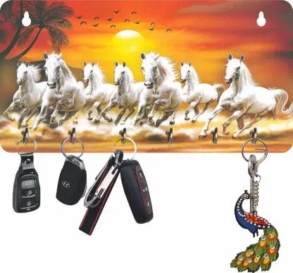 KC Art Wallfly 7 Horse Vastu 6 Hooks Wooden Key Holder, Pack of 1