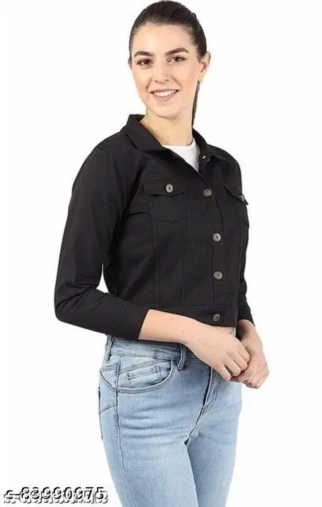 Denim Jacket for Women (Black, S)