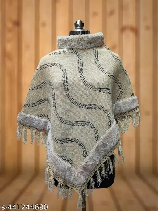 Woolen Poncho for Women (Beige, Free Size)