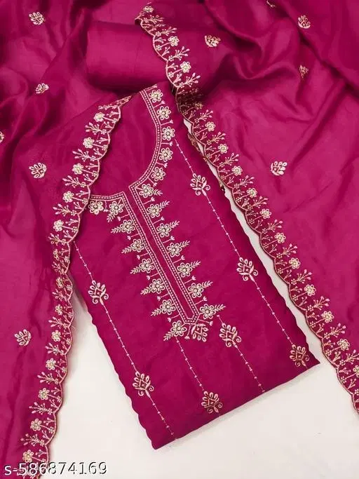 Vichitra Silk Punjabi/All Over Suits Semi-Stitched Suits (Pink, 7.05 meter for Women (4XL)
