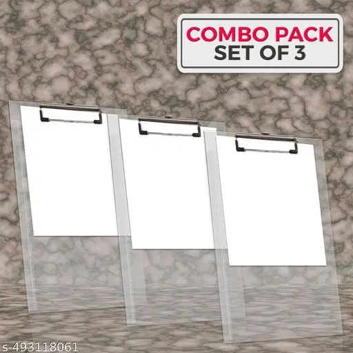 Children's Amazing Combo(II) Transparent Examination Paper Clipboard set of 3 | Writing Pad | Drawing/Writing/Exam Board/Clipboard with Clip and Elastic - Sturdy, Lightweight for Office, School, College Transparent Exam Pad