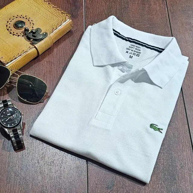 Polo Neck Solid T-Shirt for Men (White, XXL)