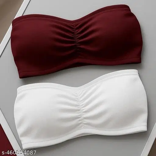 Cotton Bra for Women & Girls, White & Maroon, Pack of 2 (32A)