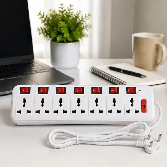 SimpleHome 7+7 Socket Electric Extension Board With 2 Meter Cable, White