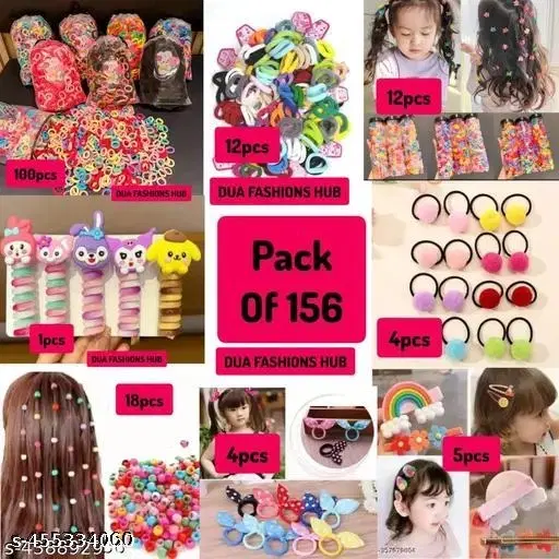 Fabric Hair Accessories Combo for Women, Pack of 156 (Multicolor)