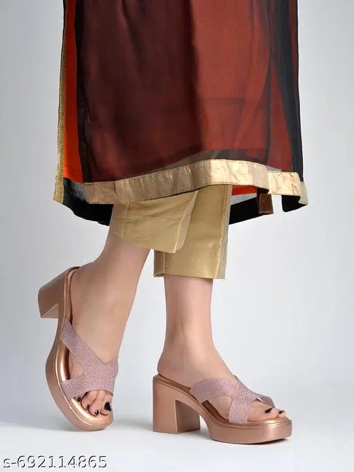 Embellished Heel Sandals for Women (Pink, IND-5)