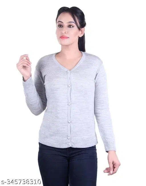 Acrylic Solid Sweater for Women (Grey, M)