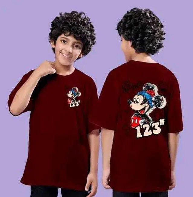 Cotton Blend Printed T-shirt for Boys, Maroon (8-9 Years)