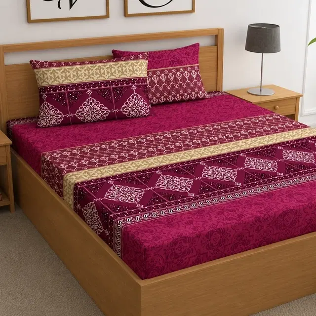 Polycotton Fitted Elastic Double Bedsheet, Maroon