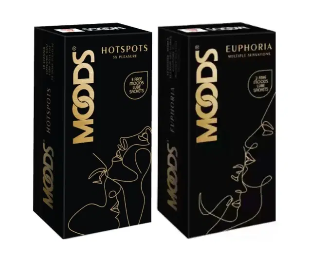 Mood Euphoria Multiple Sensations Condoms, 10 Pcs with Mood  Hot Spots 5X Pleasure Condoms, 10 Pcs, Set of 2