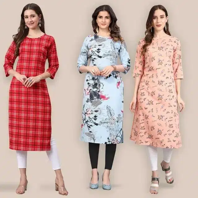 Women Crepe Printed Kurta, Pack Of 3 (Multicolor, M) (SD-274)