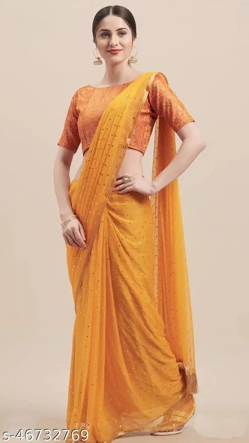 Chiffon Printed Saree for Women (Yellow, 6.1 m)