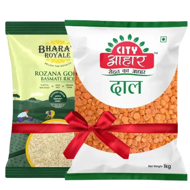 Bharat Royale Rozana Gold Basmati Rice 900 g + City Aahar Masoor Dal 1 Kg
