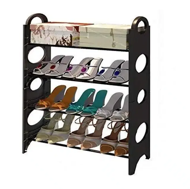 Plastic 4 Layer Shoe Rack, Black
