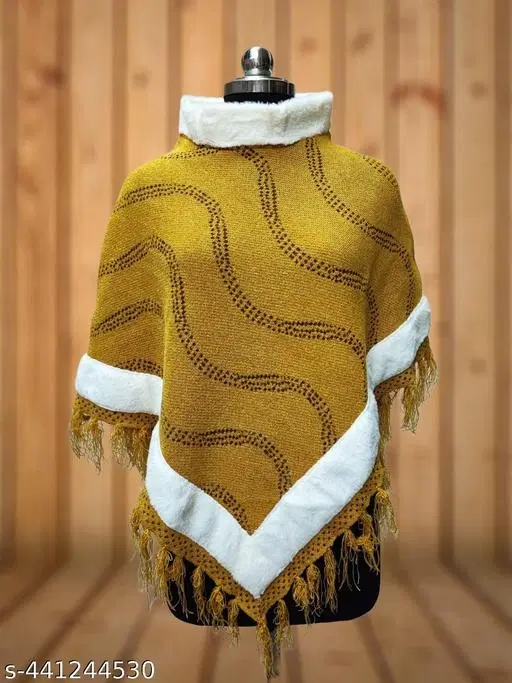 Woolen Poncho for Women (Mustard, Free Size)
