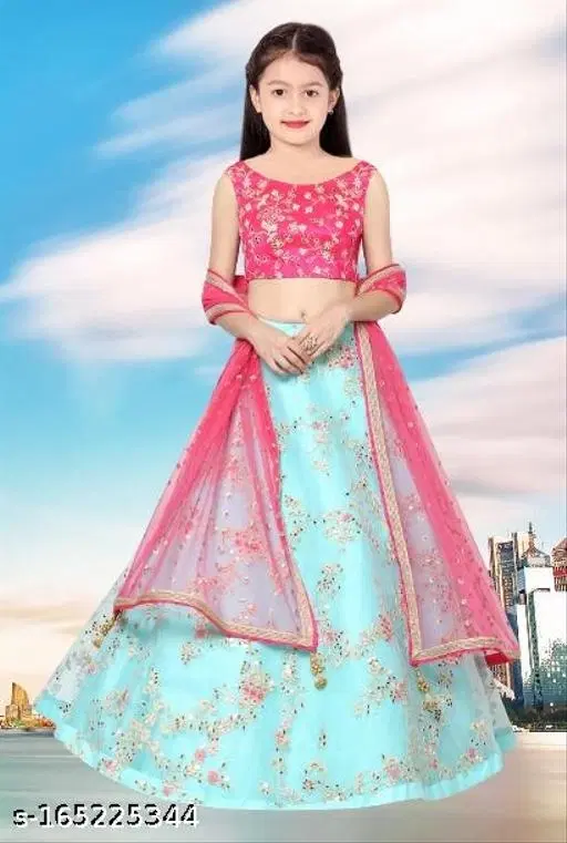Embroidered Lehenga Choli for Women (Pink, 7-8 Years)