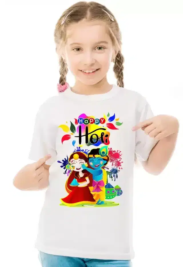 Holi special T-shirt for Kids (White, 10-12 Years)
