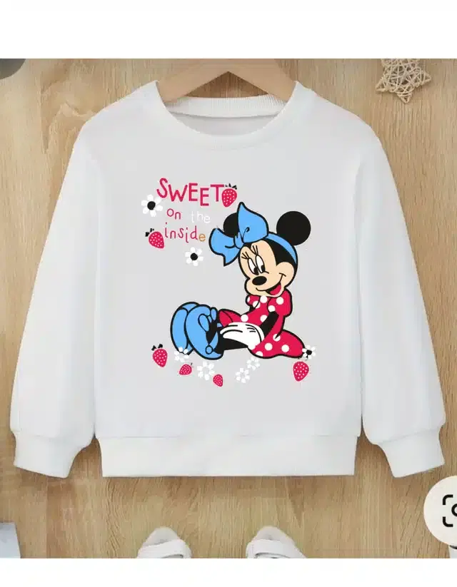 Fleece Printed Sweatshirt for Girls (White, 4-5 Years)
