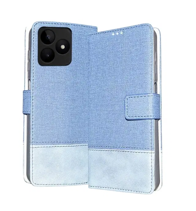 Artificial Leather Mobile Flip Cover for Realme Rmx3939 / C63 4G / C53 4G, Blue