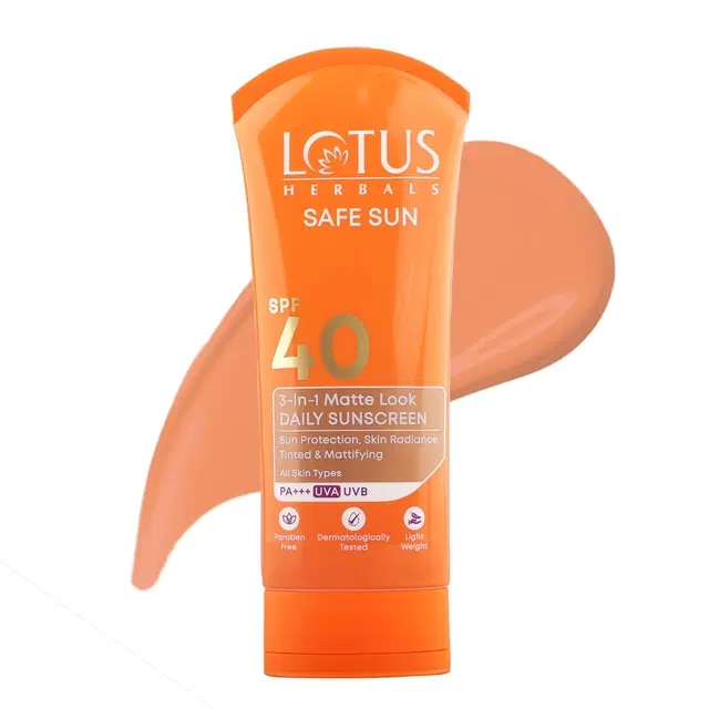 Lotus Herbals Safe Sun 3 in1 Matte Look Daily Tinted Sunscreen| SPF 40 and PA++|All skin types| 50 g