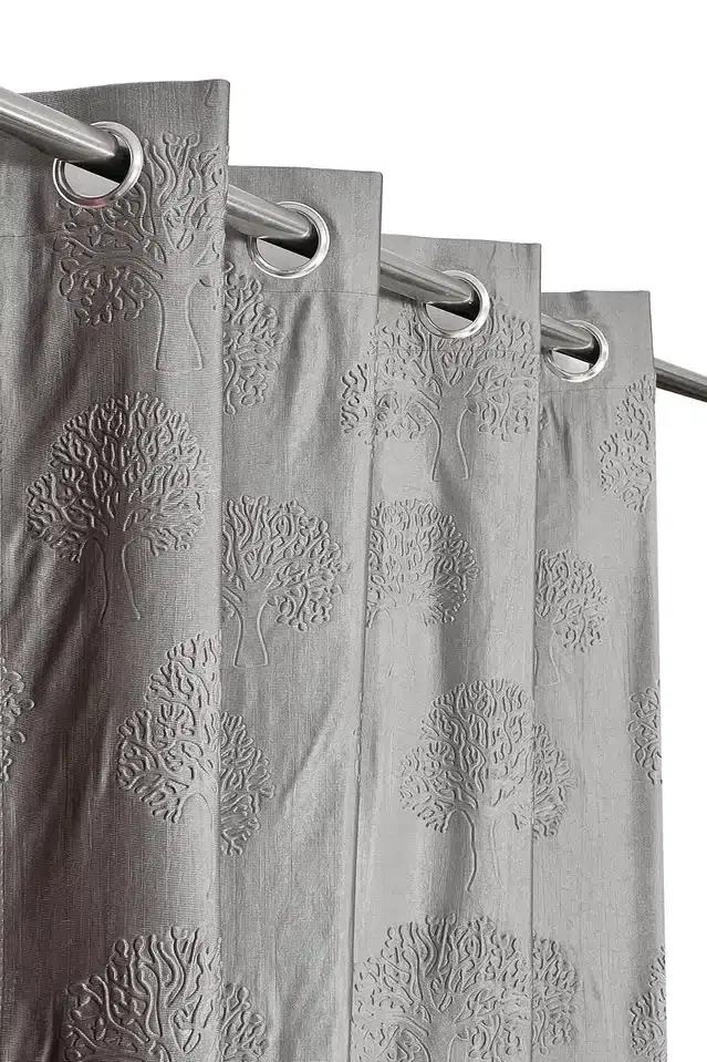 Polyester Self Design Door & Window Curtains, Pack of 2, Grey, 5 feet