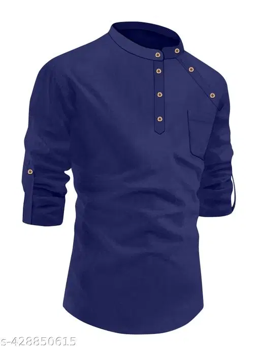 Solid Cotton Kurta Set for Boys (Navy Blue, 10-11 Years)