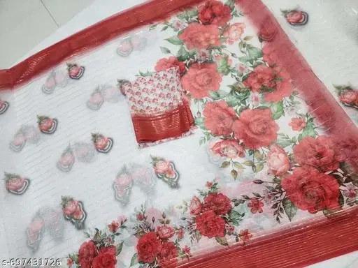 Botanical Printed Chanderi Fabric (White, Free Size)