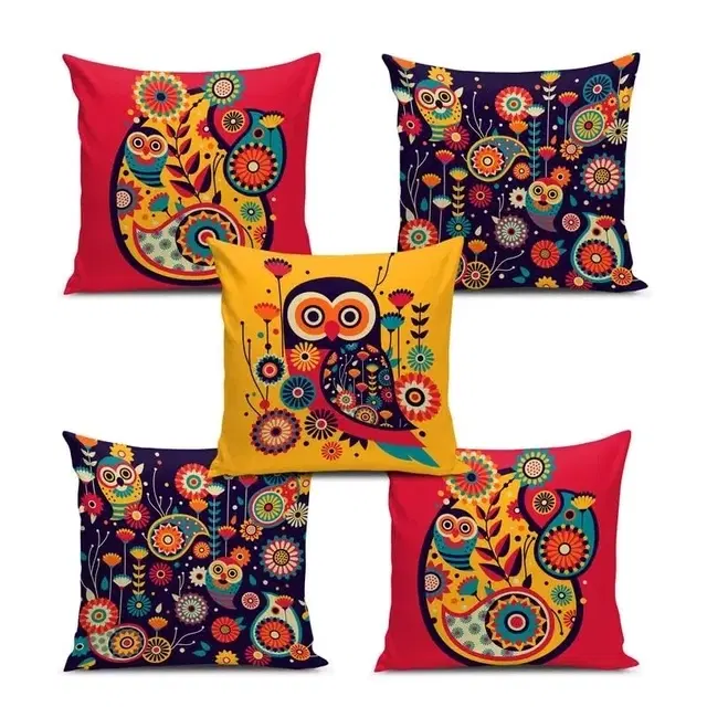 Owl Printed Cushion Cover Pack Of 5