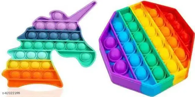 Silicone Pop It Fidget Stress Relief Toy, Multicolor, Pack of 2
