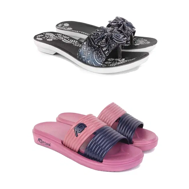 Combo of Sliders & Flats for Women, Set of 2 (Multicolor, 5)