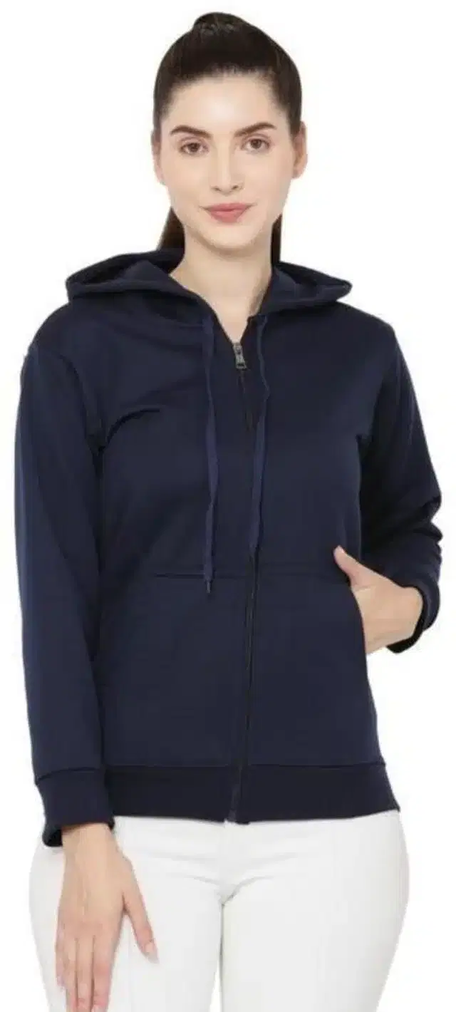 Fleece Hooded Sweatshirt for Women (Navy Blue, S)