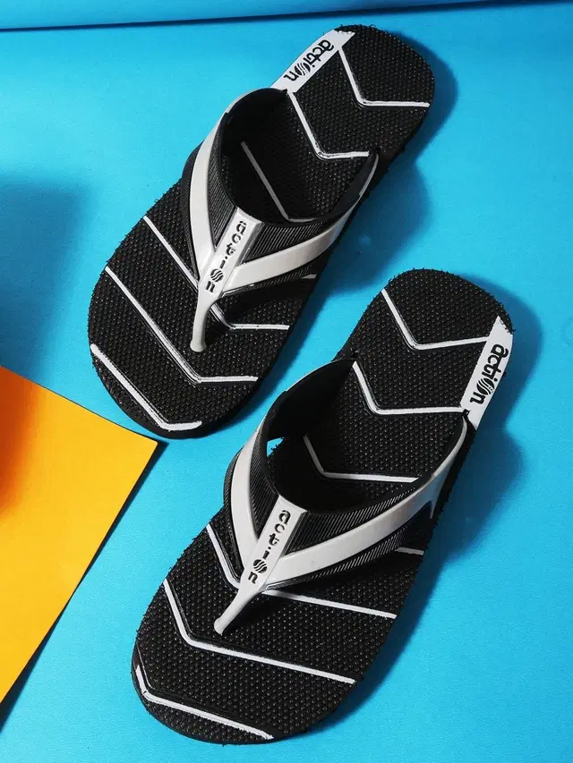 action Casual Flip Flops for Men (Black, 6)