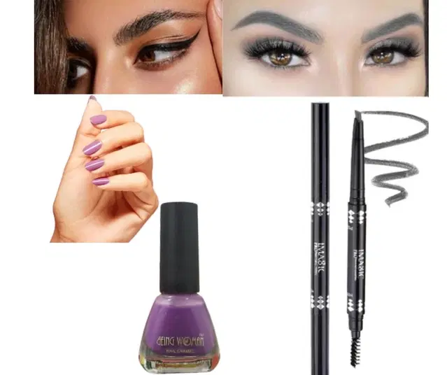 Nail Polish with Pencil Eyeliner, Purple & Black, Set of 2