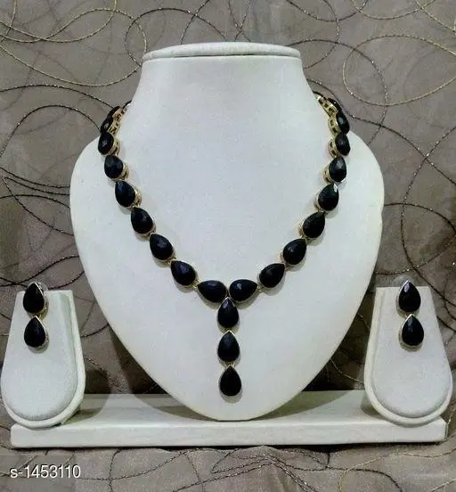 Modern Kundan Stone Work Necklace Set, Black