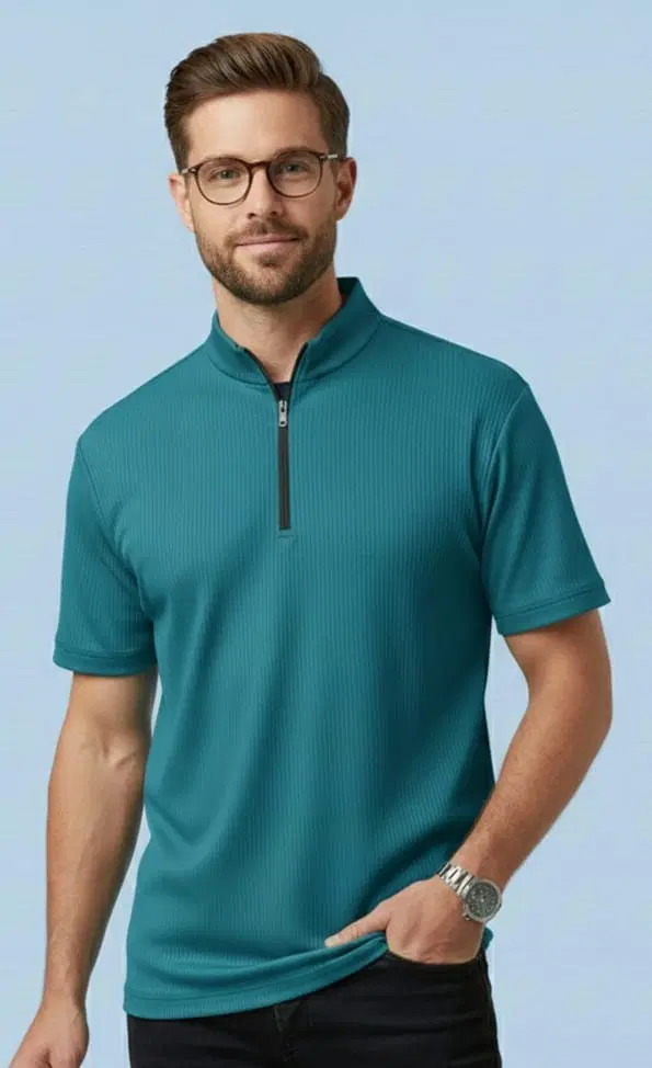 Polyester Solid T-shirt for Men, Teal (M)