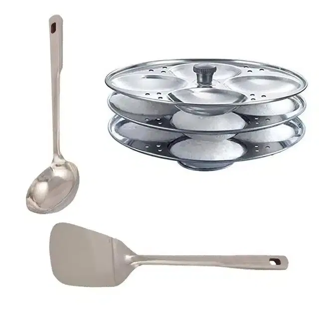 Stainless Steel Karachi, Palta & Idli Making Stand of 3 Plates, Combo of 3
