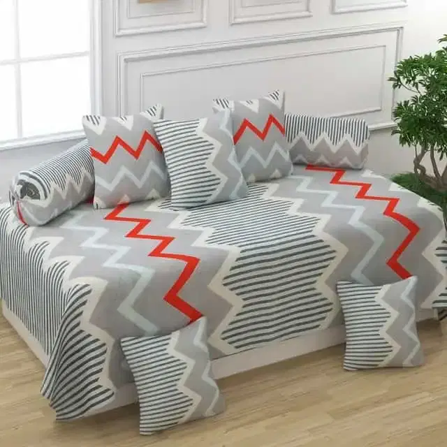 Adirav Polycotton Feel Single Bed Sheet, 2 Bolster covers & 5 Cushion Covers, Grey, ADRV-DW-95