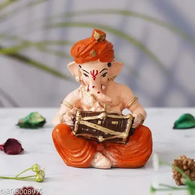 Resin God Ganesha Idol, Orange & Beige