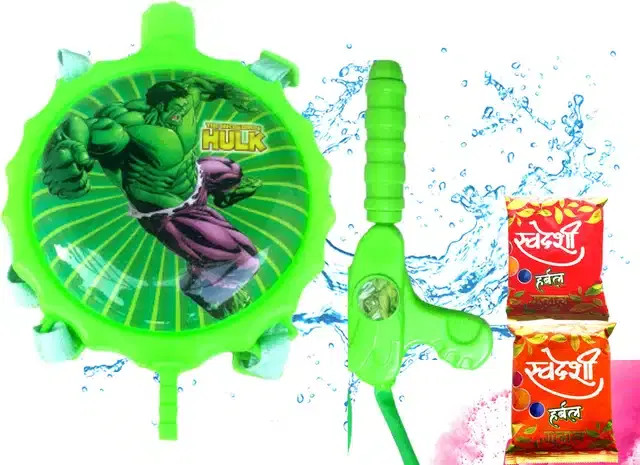 Hulk Holi Water Tank Pichkari with Herbal Gulal, Green, Set of 2