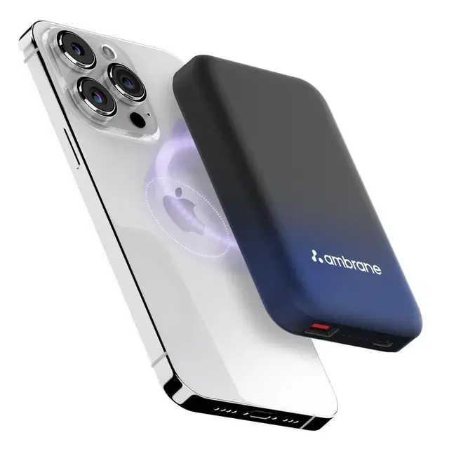 Ambrane Magsafe Wireless 10000Mah Fast Charging Power Bank, Strong Magnet, Micro Usb Input, 22.5w Output For Iphone 12 Above, Android & Other Qi Enabled Devices + Magnetic Ring (Aerosync Snap, Blue)