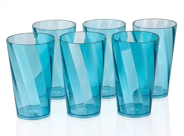 Plastic Multipurpose Water Glasses, Blue, 300 ml, Pack of 6
