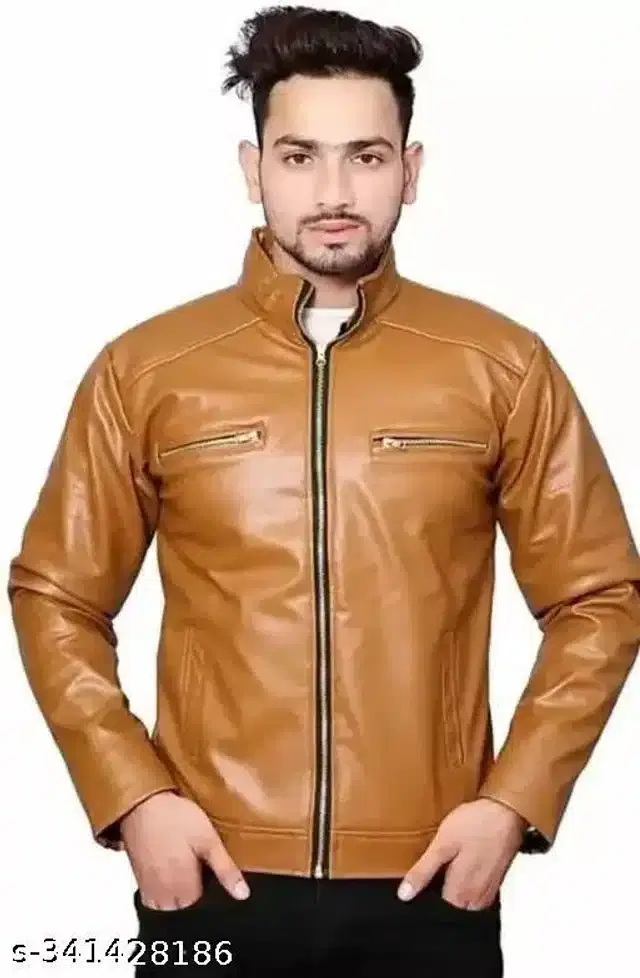 PU Jacket for Men (Beige, M)