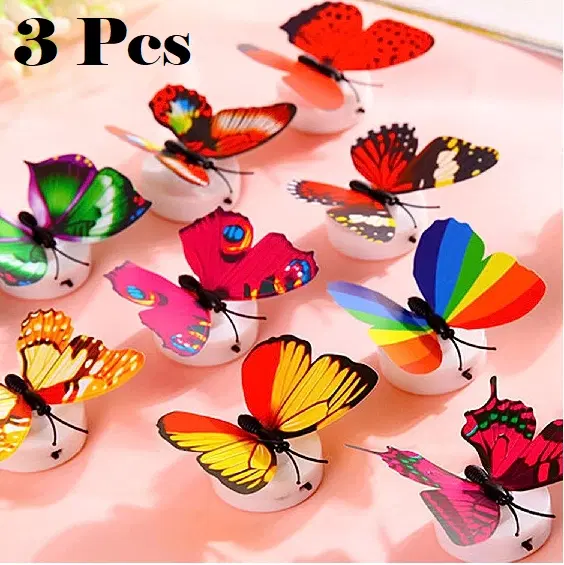 Plastic LED 3D Butterfly Wall Stickers, Multicolor, Pack of 3
