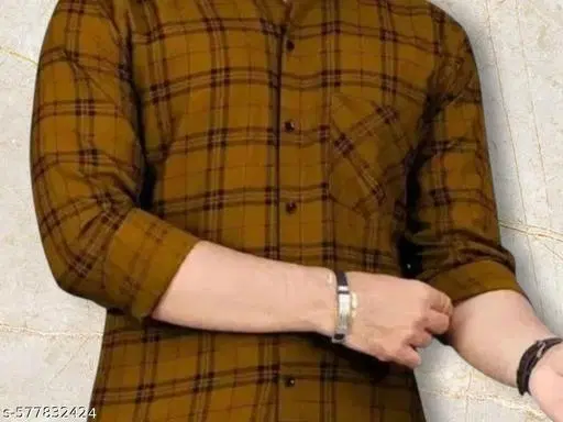 Cotton Blend Checkred Shirt for Men, Mustard (XXL)
