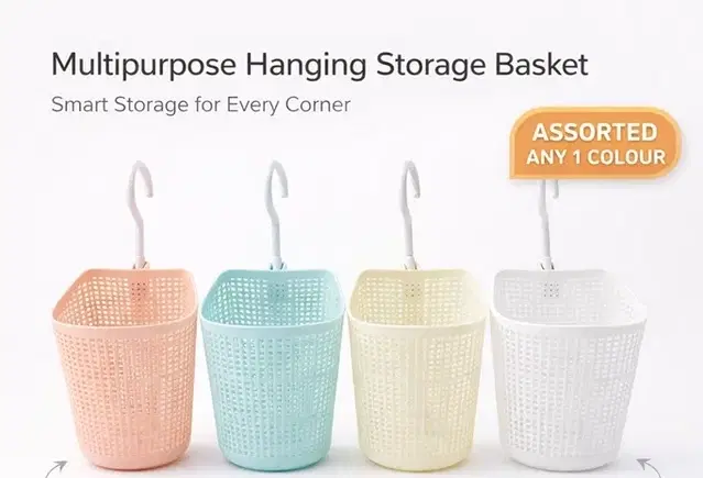 Hanging Storage Plastic Baskets kitchens or bathrooms organizer Assorted Any 1 Design